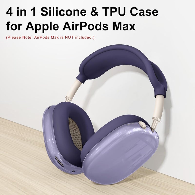 MINDRESY [4 in 1] Silicone Case Cover for AirPods Max, Clear Soft TPU Ear Cups Cover/Ear Pad Case Covers/Headband Covers Transparent Accessories for Apple AirPods Max (2024/2020)(USB-C/Lightning), Dark Purple - Image 2